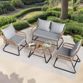 thumbnail image 1 of 4-Piece Outdoor Rattan Patio Bistro Sofa Furniture Set, Straight Leg Design with Washable Seat Cushions & Tempered Glass Top Table, All-Weather Conversation Set for Garden, Balcony, Porch & Poolside, 1 of 6