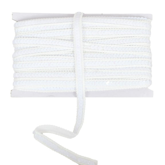 Sequin Trim, 0.5 Inch Flat Glitter Sequin Ribbon, Sparkle Metallic Sequin Strip, Bling Fabric DIY Sewing Embellishment, 27 Yards, White