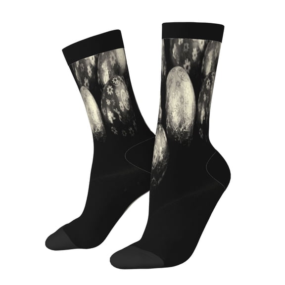 KLL black Easter eggs Print Cool Socks Men's Women's Crew Socks Funny Crazy Novelty Stockings
