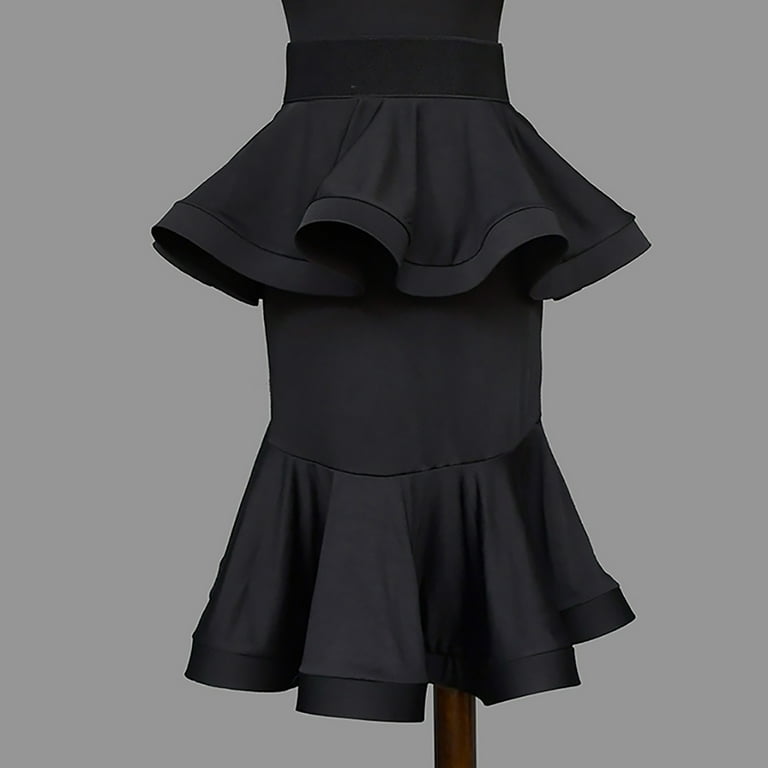 Whitewed Layers Tiered Frilled Flared Latin Mambo Paso Doble Quickstep Rumba Dance Performance Practice Skirts Black