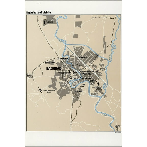 24"x36" Gallery Poster, cia map of baghdad iraq 1992