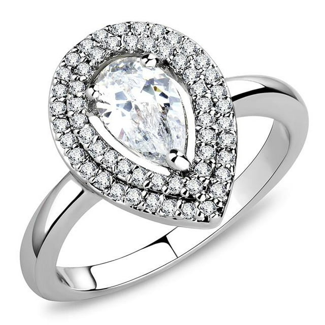 Alamode 3W1453-6 Women Rhodium Brass Ring with AAA Grade CZ in Clear - Size 6