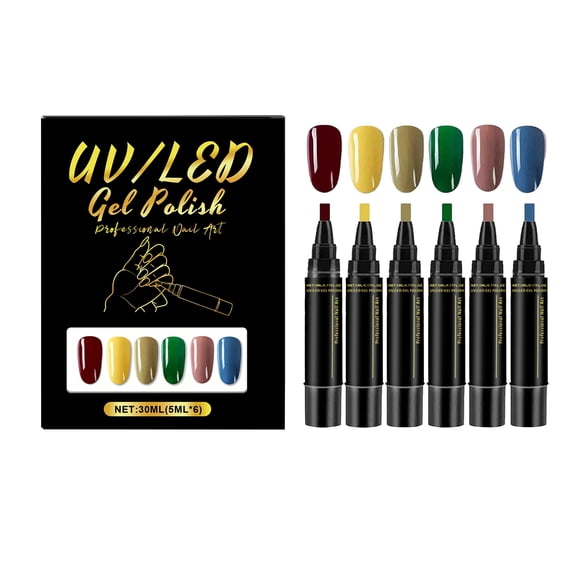 Non UV Gel Nail Pen Set 6 Colors, 3 in 1 One Step Quick Dry DIY Nail Polish Pens, Easy Colorful Varnish Nail Art Pens for Women & Girls