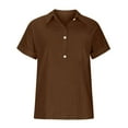 thumbnail image 5 of vigerkar Linen Shirts for Women Button Short Sleeve Summer Blouses Casual Beach Workout Collared Loose Fit Solid Tops Brown, S, 5 of 5