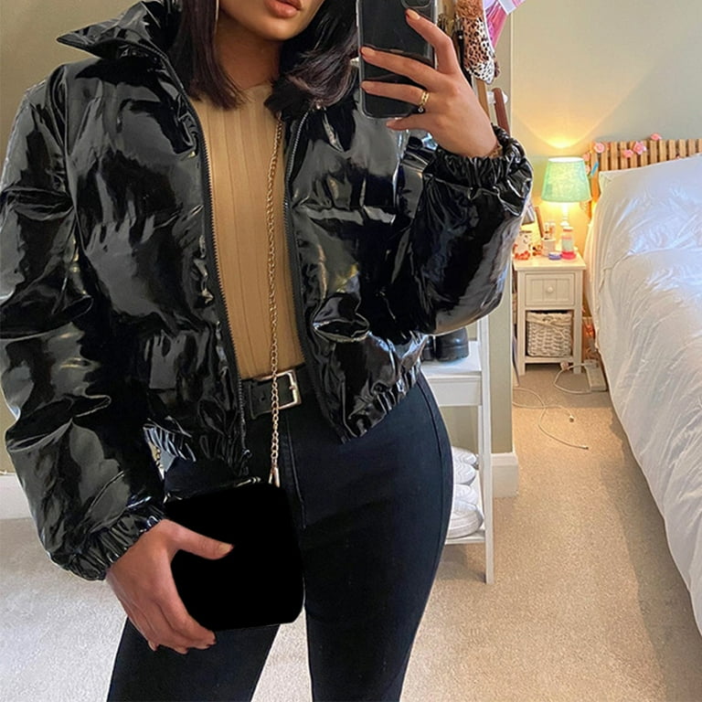 Black Vinyl Bubble Puffer Jacket