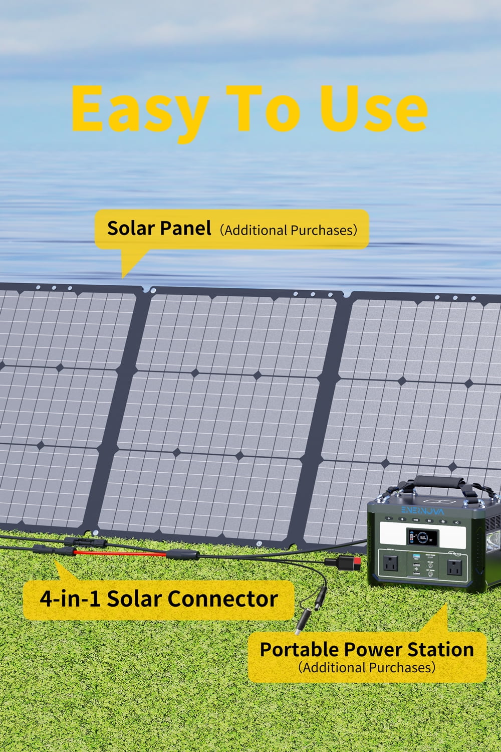 Enernova 25Ft Solar Charge Cable 4-in-1 Solar Connector to XT60, Anderson, DC5521, DC7909 Adapter Connector Connect Solar Panel for Portable Power Station Solar Generator