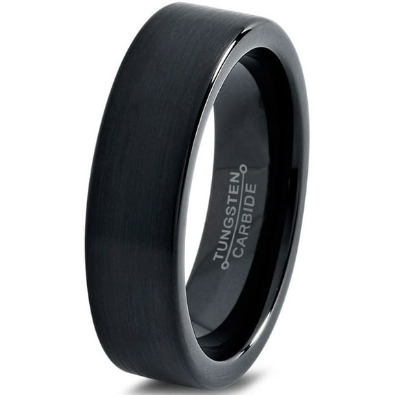 Charming Jewelers Tungsten Wedding Band Ring 4mm for Men Women Black Flat Cut Brushed Polished Size 7.5