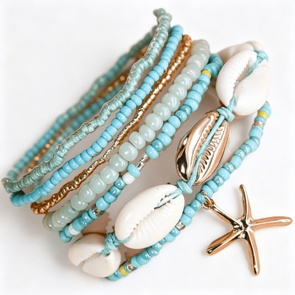 DESIGNICE Shell Ankle Bracelet Set for Women Boho Beaded Stackable Bracelet Multi-Layer Seashell Starfish Anklet Hawaiian Beach Foot Accessories Gift