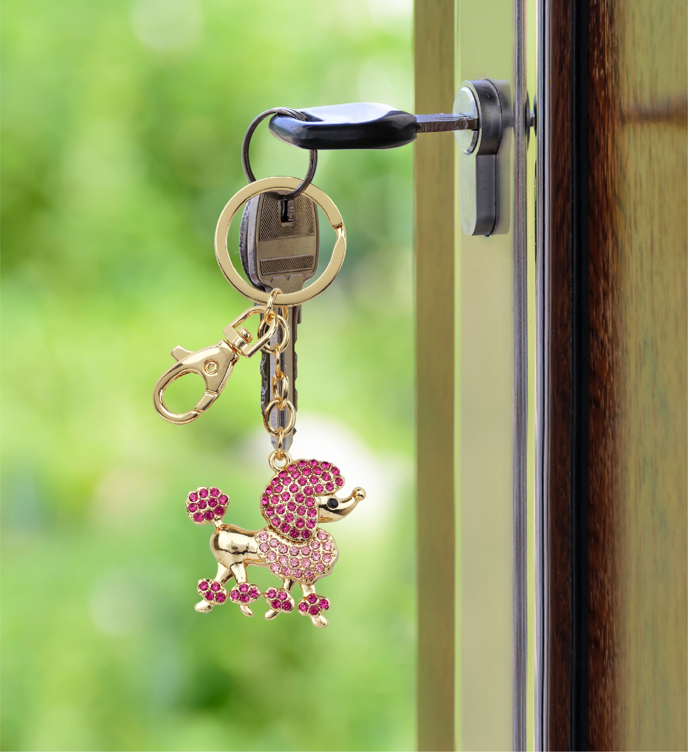 Aqua79 Dogs Sparkling Golden Keychains Set of 6 – Beagle, Bulldog, Poodle, Chihuahua Charm Rhinestones, Gold Metal Key Ring – Keychain Accessories with Clasp for Bag, Purse, Handbag, Backpack