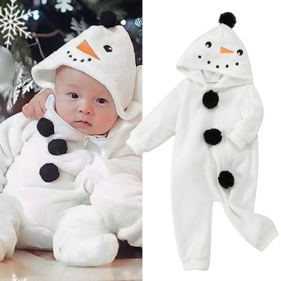 TGPMGRZ Baby Snowman Onesie Hooded Hat Long Sleeve Winter Romper for Babies