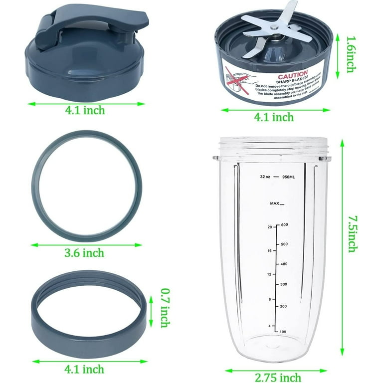 UPGRADE Replacement 32oz NutriBullet Blender Cups & Blade Part Compatible  with 600w/900w Blender (7 Pieces) 