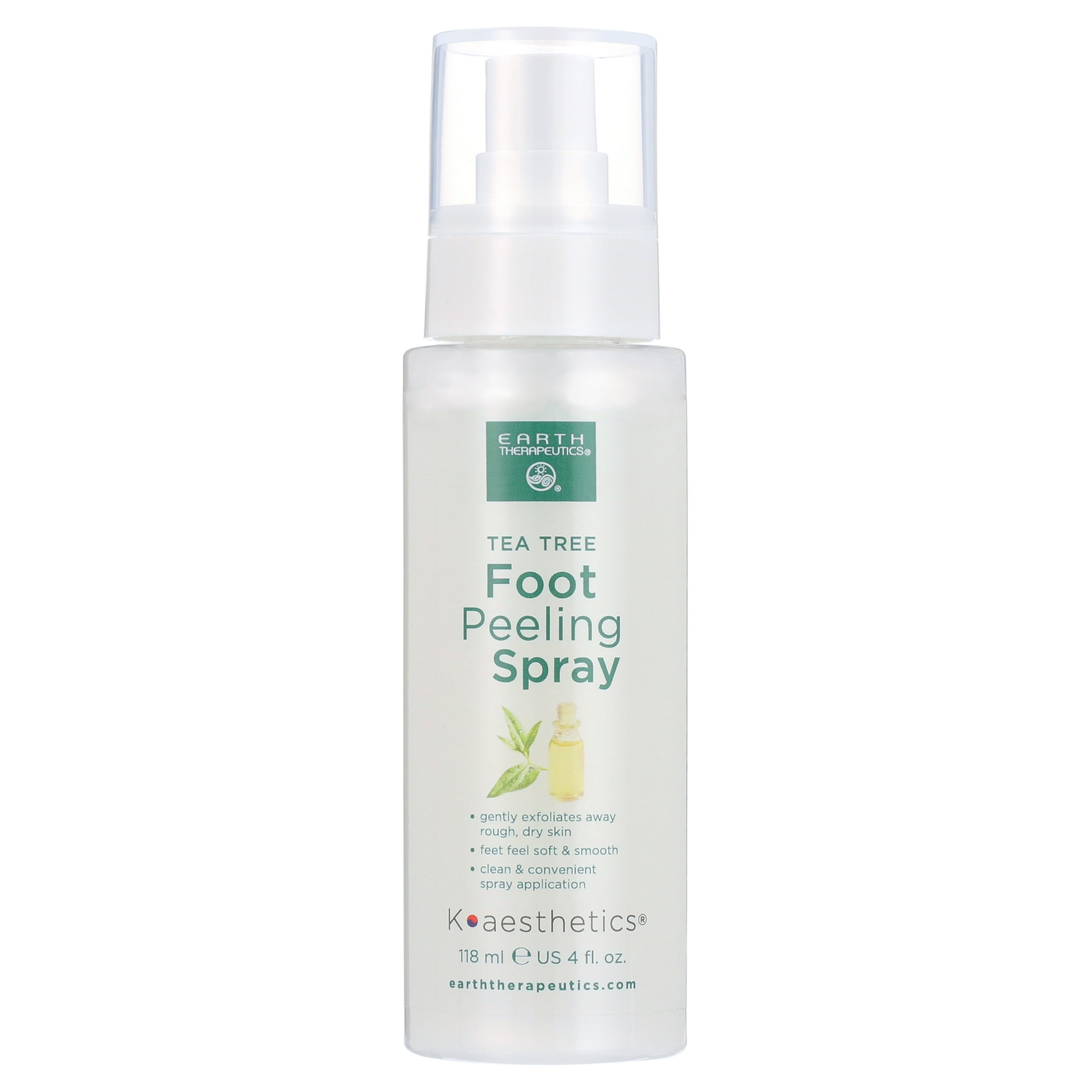 Earth Therapeutics Tea Tree Oil Foot Peeling Spray, 4 fl oz, Exfoliating Treatment for Rough, Dry Skin