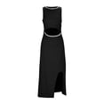 thumbnail image 2 of Women's Casual Tennis Dress for Everyday Wear Mid Length Sleeveless Ribbed Crew Neck Vest Split With Cut Out Detailing Black S, 2 of 8