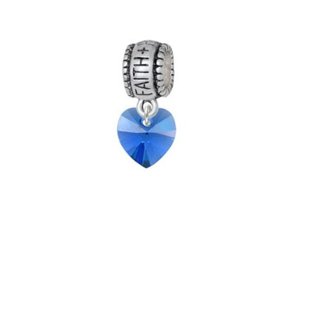 - Blue Crystal Heart - Faith Hope Love Charm Bead