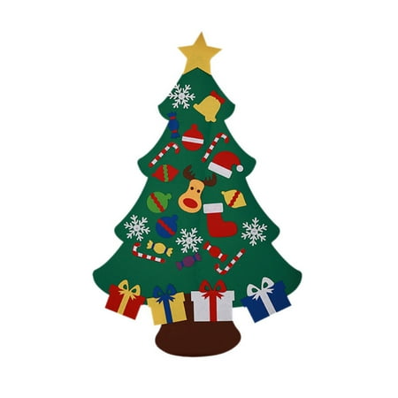 Glass Starfish Christmas Ornament 3FT DIY Felt Christmas Tree Set with 26 Removable Ornaments Xmas Hand Craft Show Home Decorations, PVC Decal Removable Christmas Tree Wall Stickers for Window Glass Door Dcoration ()