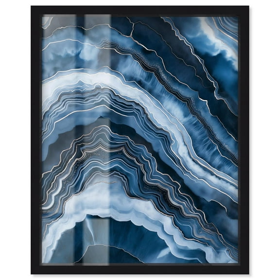 Azure Abyss Layers Shadowbox Print Teal Abstract Art by Art Remedy, Black Frame, 16 x 20