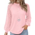 thumbnail image 4 of ZDNIXIAN Loose Fit Tees Blouses ,Hollow Lace Raglan Puff Long Sleeve Top, Crew Neck Loose Fit Solid Color Pullover Shirt, 4 of 7
