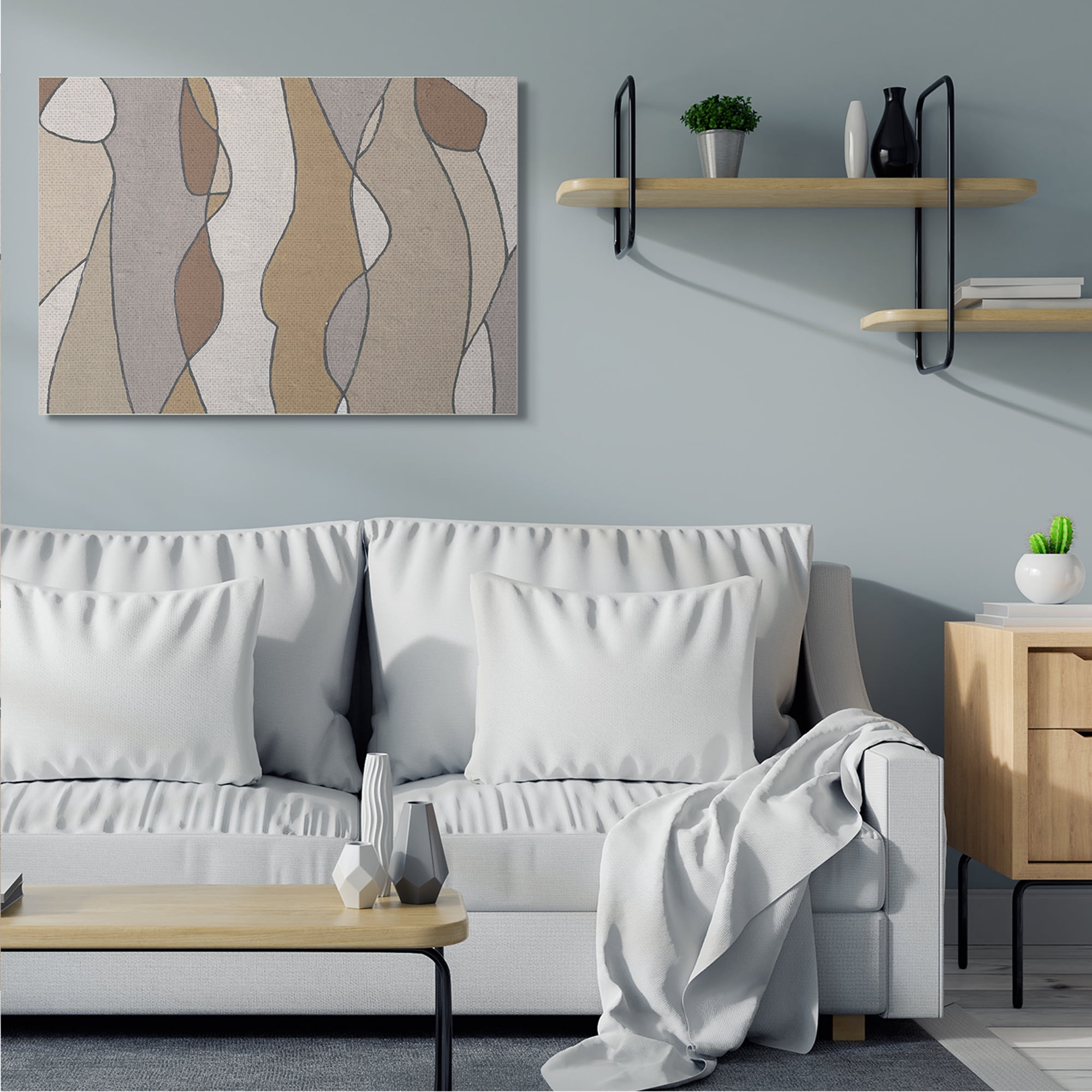 Stupell Industries Curved Shape Figures Abstraction Brown Beige Neutral Abstract Painting Gallery Wrapped Canvas Art Print Wall Art, 36 x 48