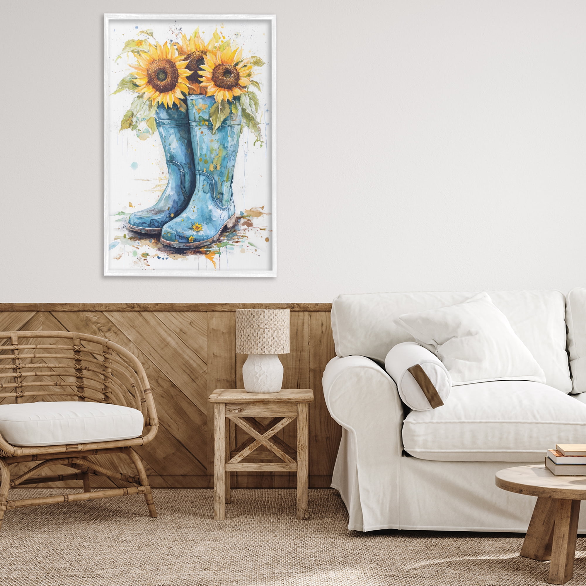 Stupell Industries Blue Rain Boots & Sunflowers White Framed Giclee Art, design by Tina LeCour