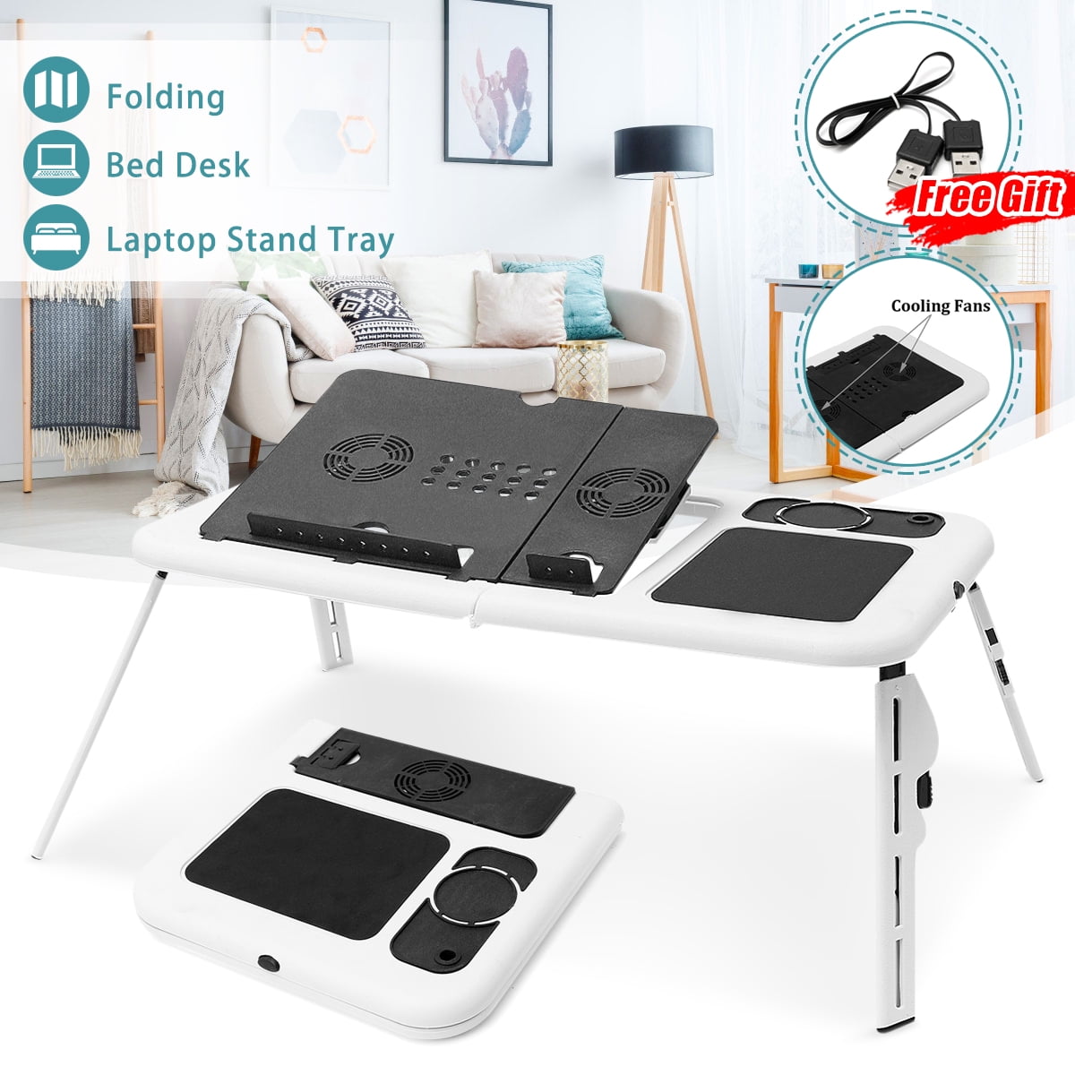 Portable Adjustable Folding Laptop Notebook Computer Desk Table Universal E Reading Holder Home Sofa Couch Floor Tray Office Carpet With