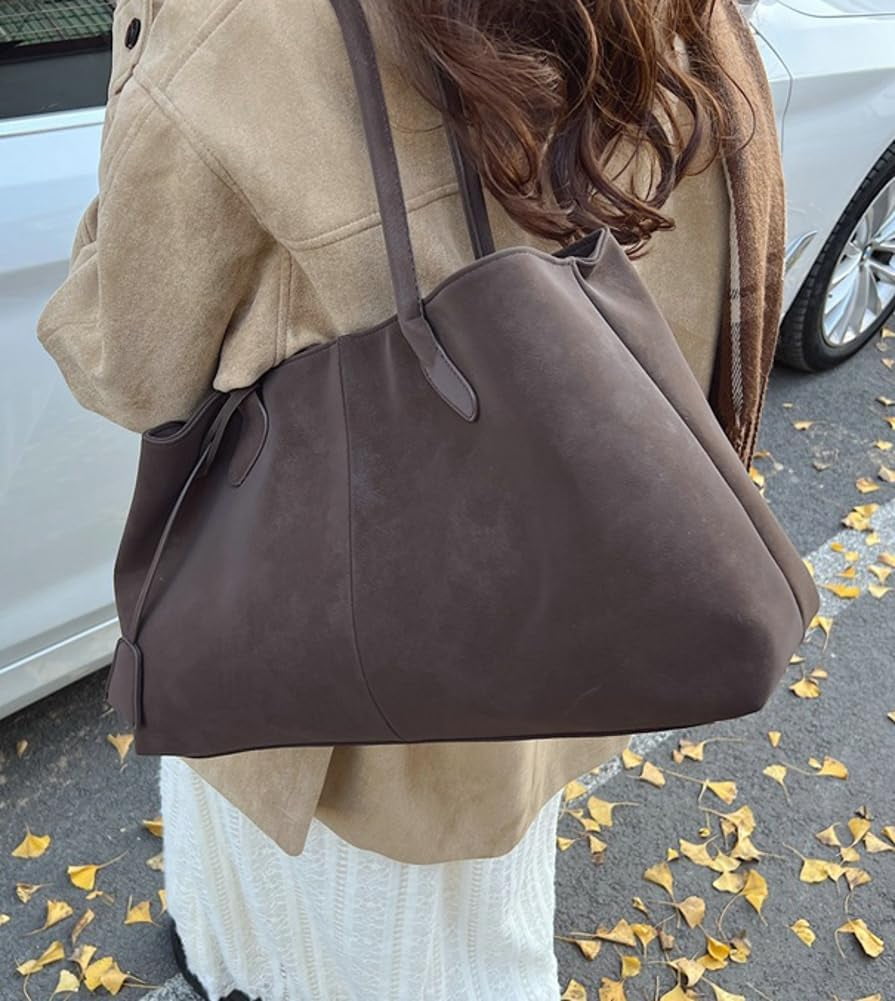 Trendy Suede Shoulder Bag for Women Casual Purse Large Tote Bag Handbag Top Handle Satchel Commuter Underarm Bags