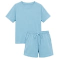 thumbnail image 3 of Grblisyd Girls Summer Outfits Casual Solid Color Crew Neck Short Sleeve T Shirt and Drawstring Elastic Waist Shorts With Pockets 2 Piece Clothing Sets, 3 of 4