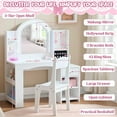 thumbnail image 5 of Kids Vanity Set with Lights, 2 in 1 Princess Makeup Vanity Desk with Jewelry Storage, Open Bookshelf, Storage Cabinet & Shelves for Little Girls (White), 5 of 7