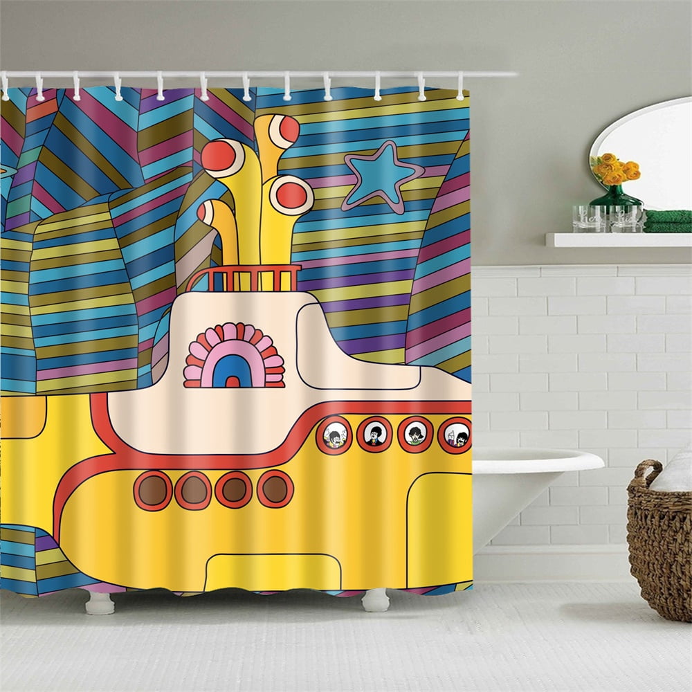 Fabric Shower Curtain Cartoon Submarine Yellow Ship Rainbow Stripes Modern Decorative Bath Curtain Bathroom Accessories With Hooks 72 Inches Walmart Canada