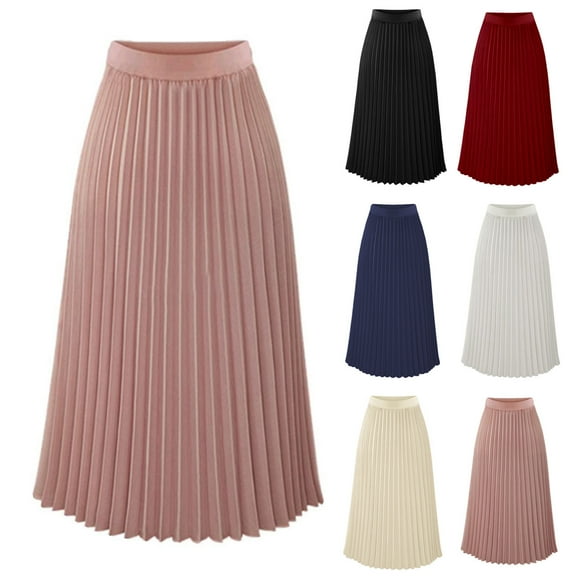 Bovxnpu Summer Skirts for Women,Fashion Women Loose Casual High Waist Solid Long Ankle Pleated Skirt