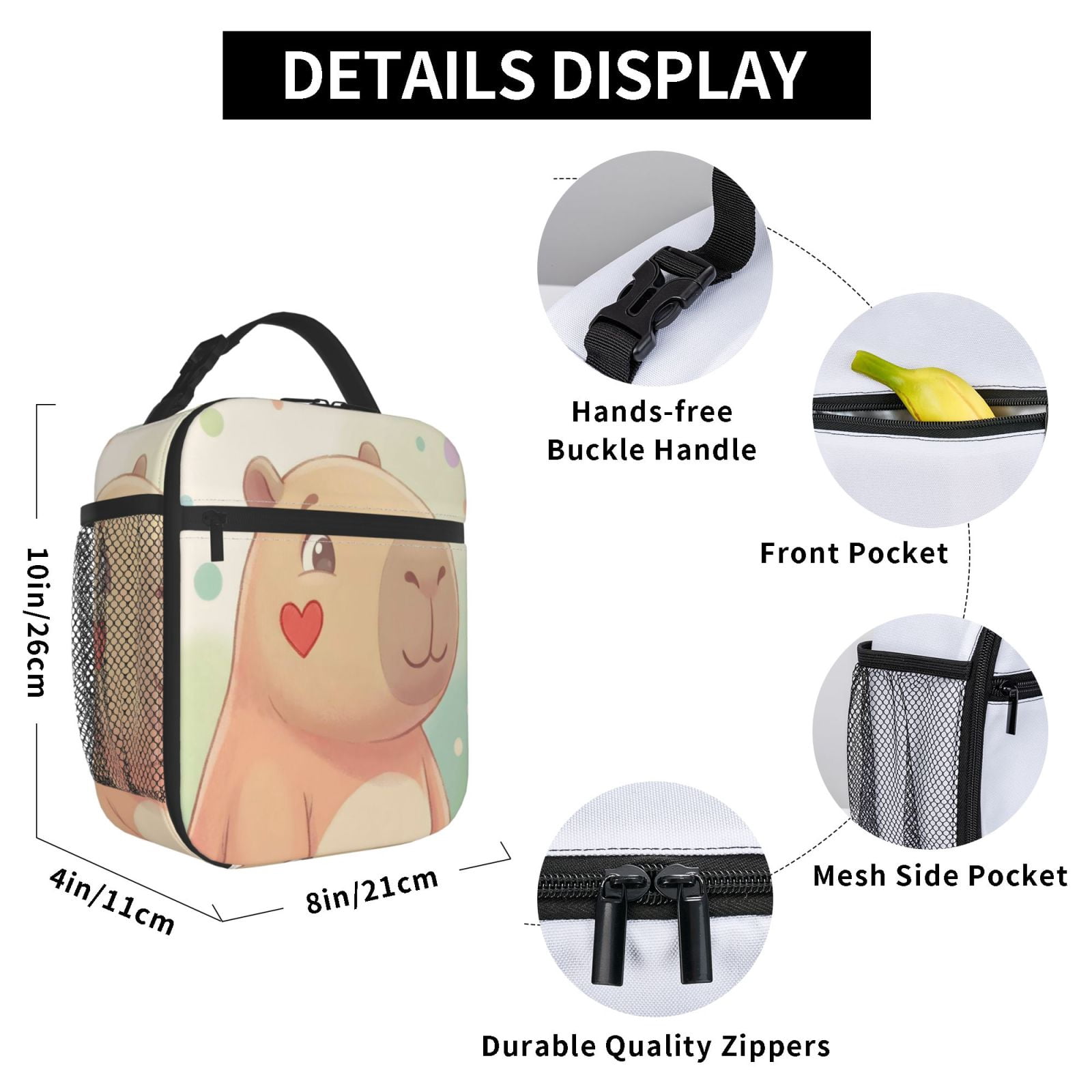 Lunch Bag For Women Men Insulated Portable Lunch Box Bento Box Office Picnic Travel Cooler Bag Cute Capybara Design 1