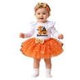 thumbnail image 3 of CAIVO Baby Girls Halloween Outfit Sets Pumpkin Witch Print Long Sleeve O-Neck Romper Orange Tutu Bodysuit Clothing Set, 3 of 5