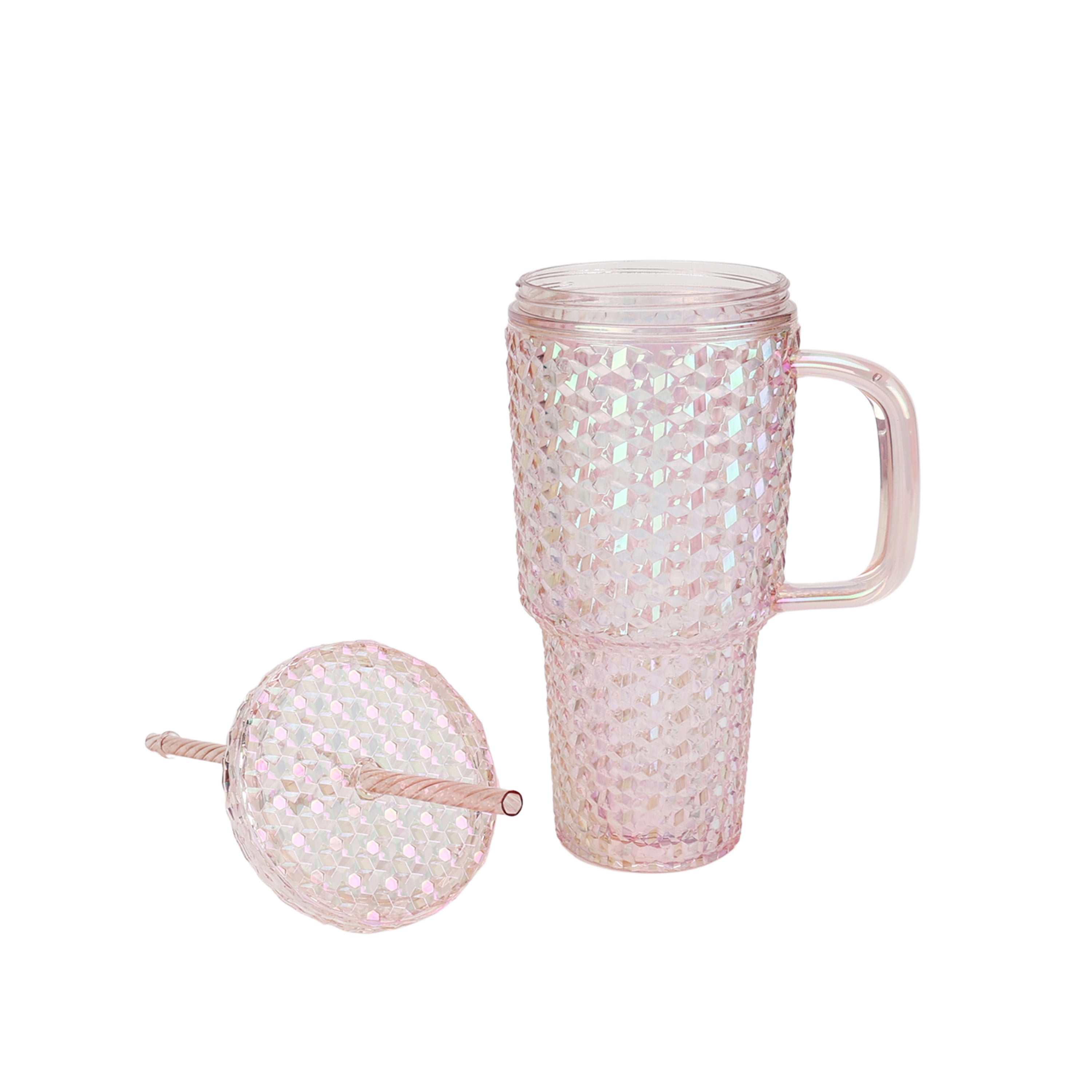 Holiday Time 30 ounce Acrylic Double Wall Iridescent Textured Mug, Pink