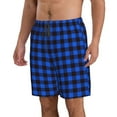 Adobk Buffalo Plaid Blue Black Print Men's Swim Trunks Hawaiian Bathing