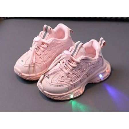 Sneakers for Girls Light-Up Flashing Boys Sneaker Athletic Running Shoes with Strap Fashion Breathable Sneakers for Kids