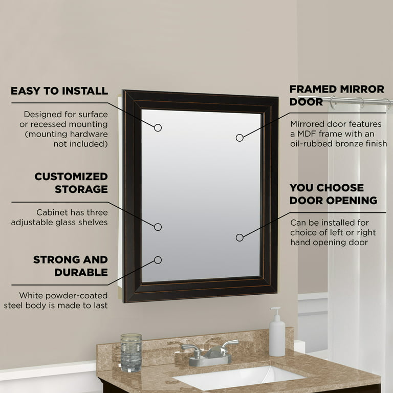 Zenna Home Recessed Wall Mount Rectangle Framed Mirror Medicine Cabinet 24 5 X 30 Bronze Com