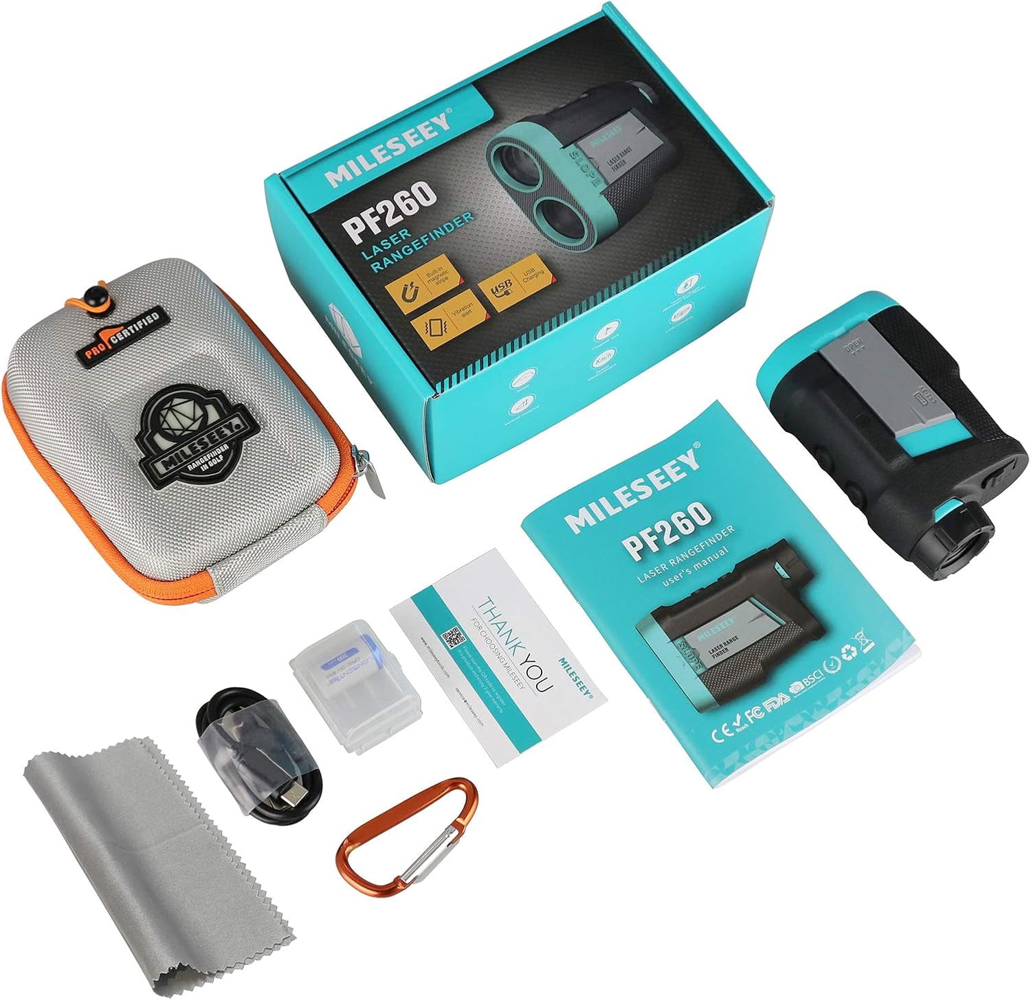MiLESEEY PF260 Golf Rangefinder | Slope Switch, Magnetic, Rechargeable, & Pulse Vibration for Tournament Legal Play