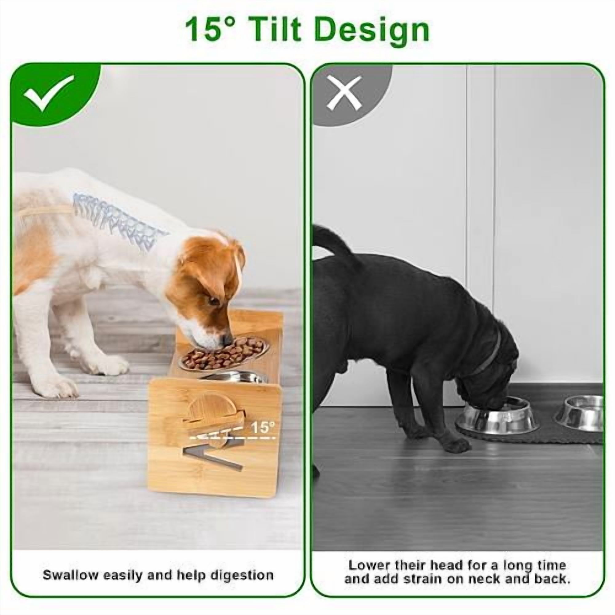 Imountek Bamboo Double Pet Feeder for Dogs, Cats and Rabbits