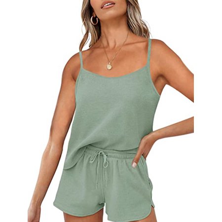 

Hanerdun Women Solid Camisole Pajamas Set Female Loungewear Nightwear Sleepwear Green XL