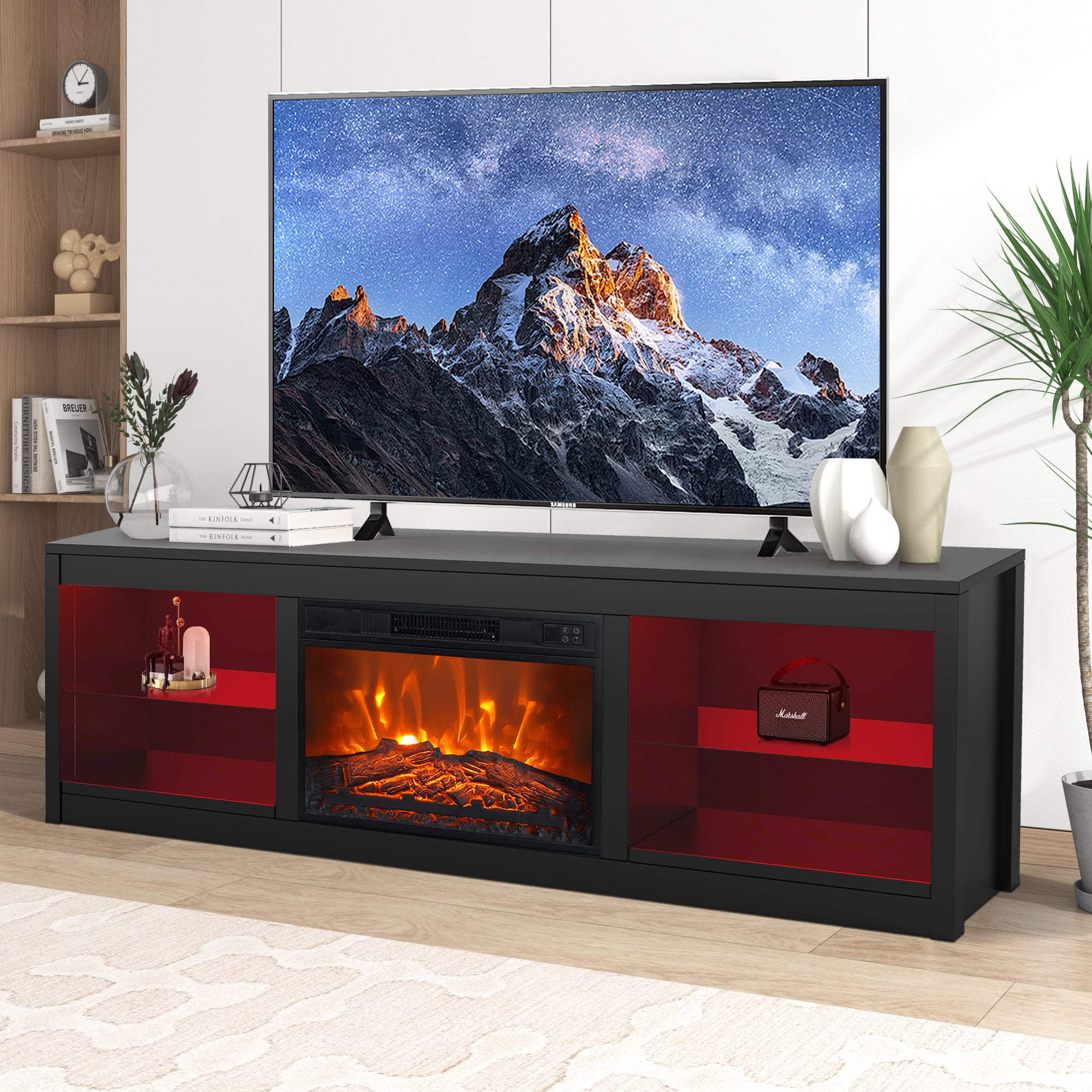 IHOMEadore Fireplace TV Stand for TVs up to 75 Inch, 66 Inch Entertainment Console with 23" Electric Fireplace