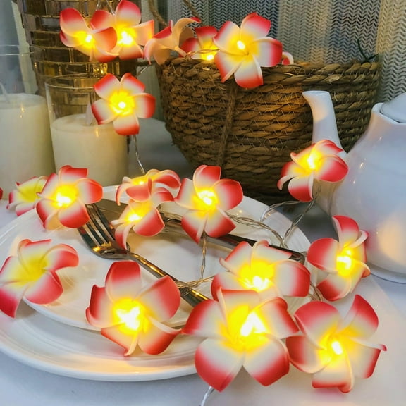 9.8FT 20LEDs Hawaiian Foam Artificial Red Plumeria Flower String Lights Battery Powered for Christmas Party Home Wedding Beach Decoration