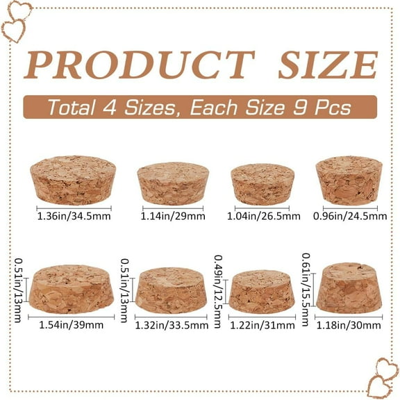 1set 36pcs 4 Sizes Tapered Cork Stoppers Wooden Replacement Barrel Plugs Wine Cork Bottle Plug Decanter for Wine Beer Whiskey Decanter Carafe Bottle Glass Bottles Mason Jars