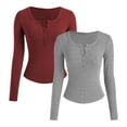thumbnail image 1 of Timegard Womens Tops 2pc Ribbed Button Notched V Neck Blouse Fall Casual Slim Going out Tops Solid Color, 1 of 6