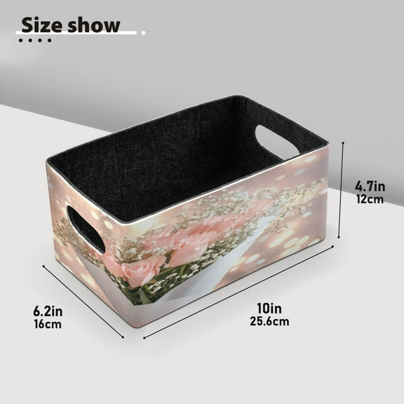 BZSMCE Shelf Baskets Pink Roses Pattern Storage Cube Bins 10.1*6.3*4.7in Set of 2