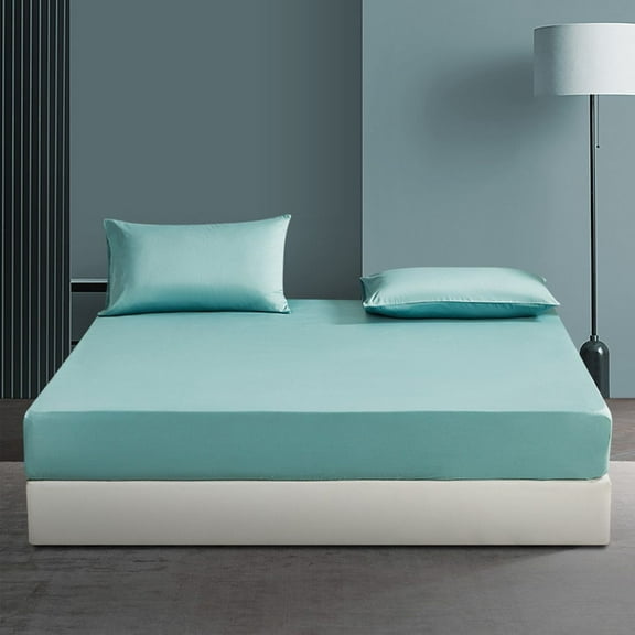 100% Cotton Fitted Sheet Set 4Pcs Queen Bedding Set 1 Fitted Sheet 1 Flat Sheet 2 Pillowcase Light Green Soft Breathable