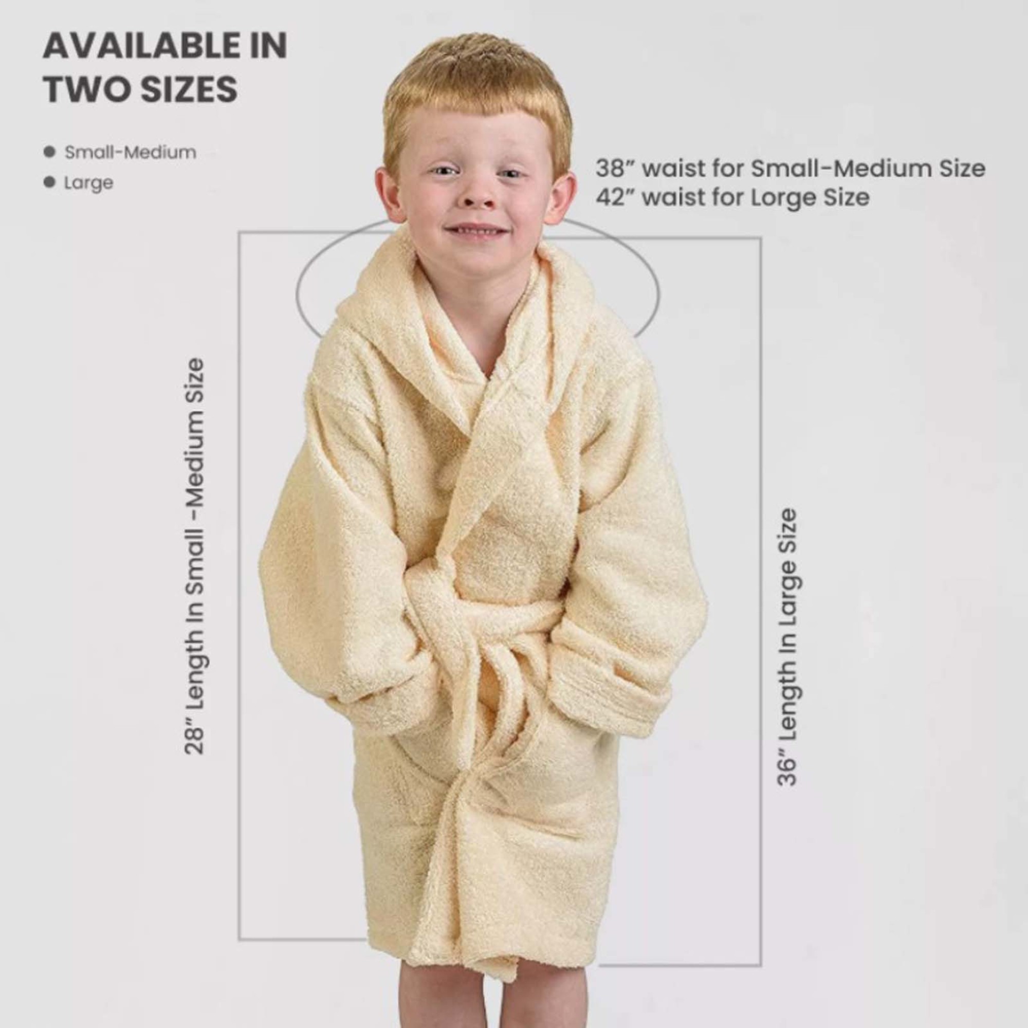 Cotton Terry Kids Unisex Hooded Bath Robe, Large, White