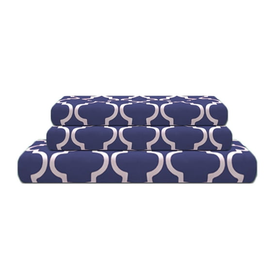 Turingia 100% Cotton Duvet Cover and Pillow Sham Set, Trellis Pattern, Reversible, Soft, Navy Blue, Twin, 2-Pieces