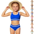 thumbnail image 1 of YOUYEDIAN Girls Swimsuit Two Piece Sporty High Waisted Bathing Suit Color Block High Cut Bikini Set (Dark Blue, 13-14 Years), 1 of 8