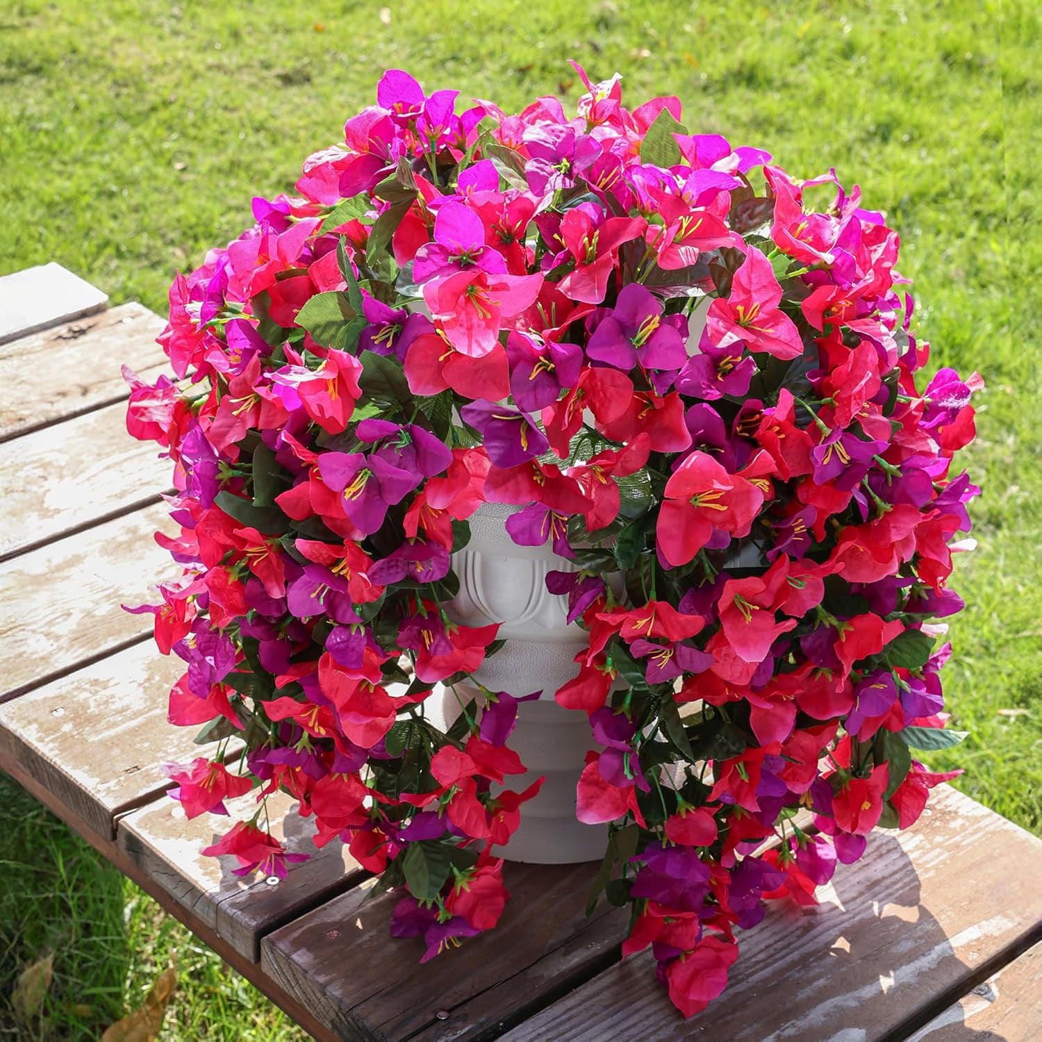Faux Bougainvillea Artificial Flowers Plants for Outdoors Outside Decoration, 2 PCS White Fake Flowers UV Resistant Look Real Silk Long Trailing Vines