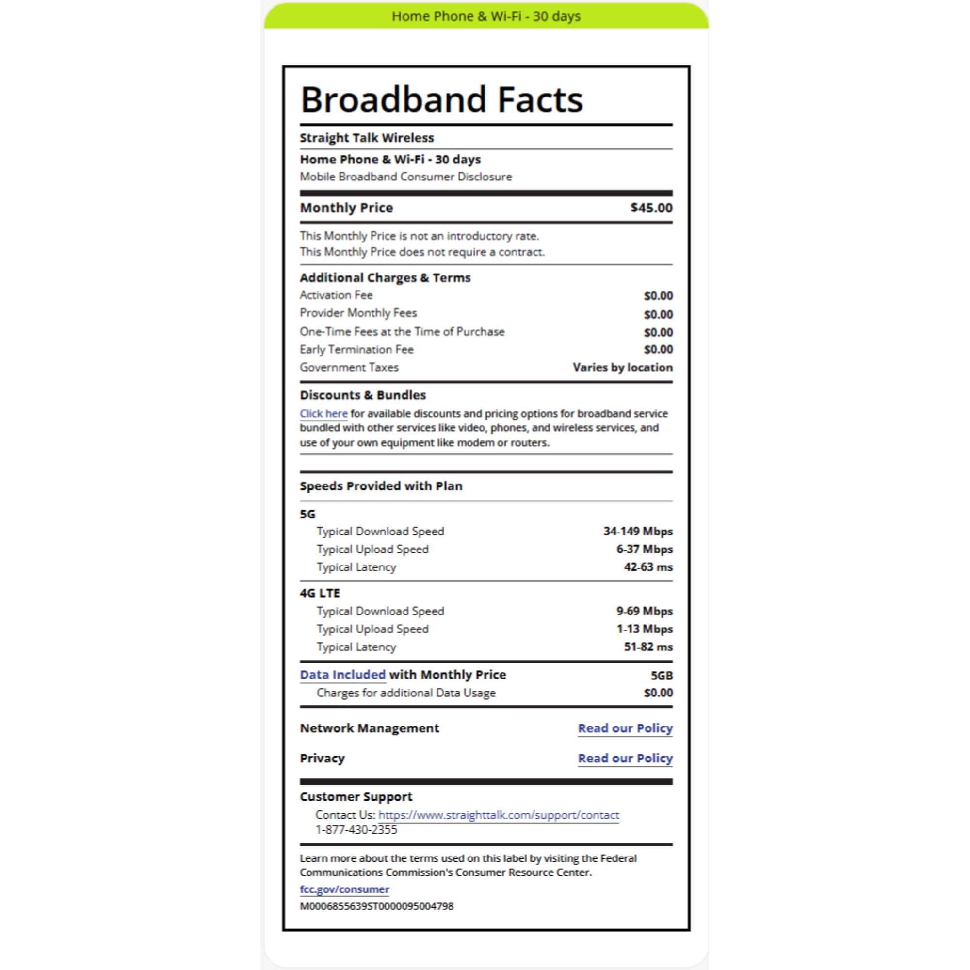 Straight Talk $45 Home Phone & Wi-Fi (5 GB) 30-Day Plan e-PIN Top Up (Email Delivery)