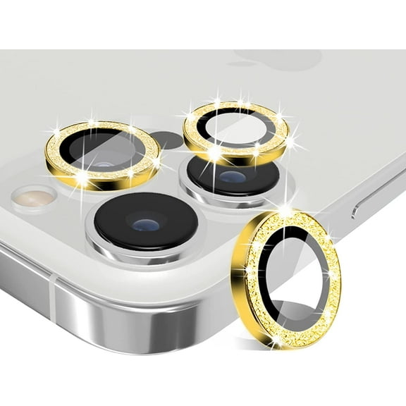 for iPhone 13 Pro Max / 13 Pro Camera Lens Protector, 3 PCS Pro Camera Protective Film Cover Shield, Metal Cap Ring Frame, HD Glass Face Cover, Anti-Scratch, Case Friendly - Gold